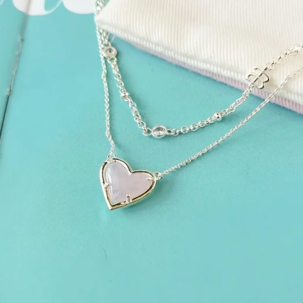 Alicia Bonnie in Love Silver and Rose Quartz Heart necklace new - Picture 2 of 2